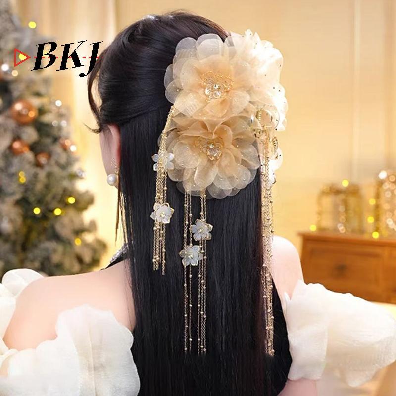 [KJ] Kẹp tóc hoa sen thanh lịch với tua rua sequin dành cho nữ và bé gái [Mới]