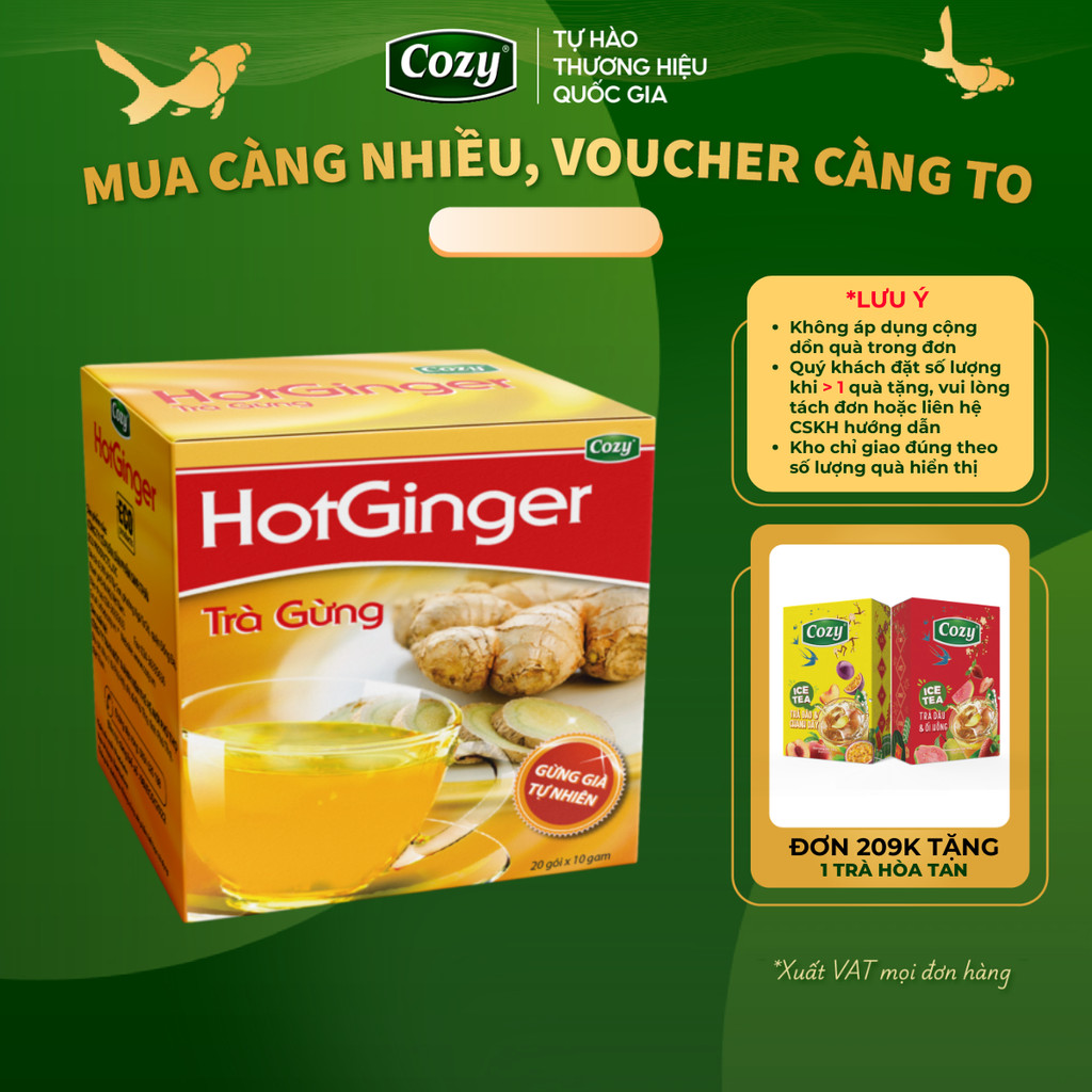 Trà Gừng Hòa Tan Cozy Từ Gừng Già Tự Nhiên Đậm Vị Gừng, Vị Ngọt Dễ Uống Làm Ấm Cơ Thể (20 gói x10g)