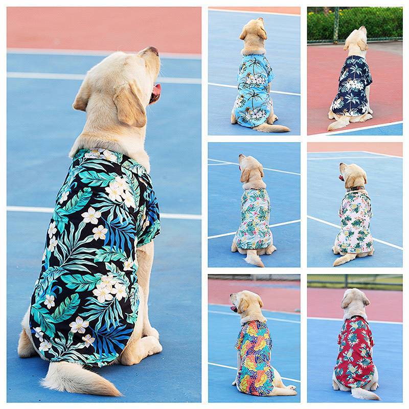 Pet Clothes Dog Golden Retriever Bichon Summer Teddy Thin Hawaiian Shirt Summer Beach Clothes glXC