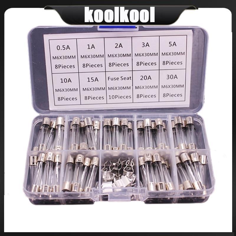 Kool 9Values 72 chiếc 6x30mm Thay thế ống thủy tinh thổi nhanh 0 5A 1 2A 3A 5A 10A 15A 20A 30A Cầu c