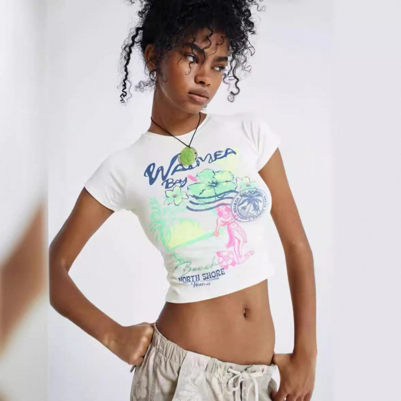 Jaded London 2023New colorful summer beach print tight-fitting hot girl short-sleeve top T Shirt Top