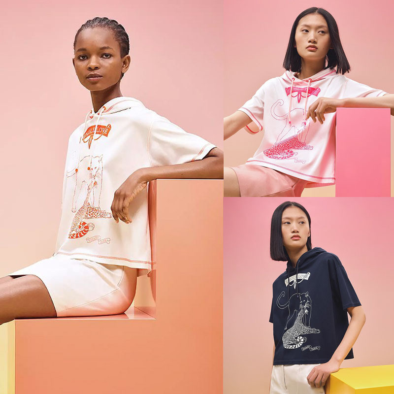 Her*Fashionable pure cotton street style youthful girl leopard print hooded drawstring round neck sh