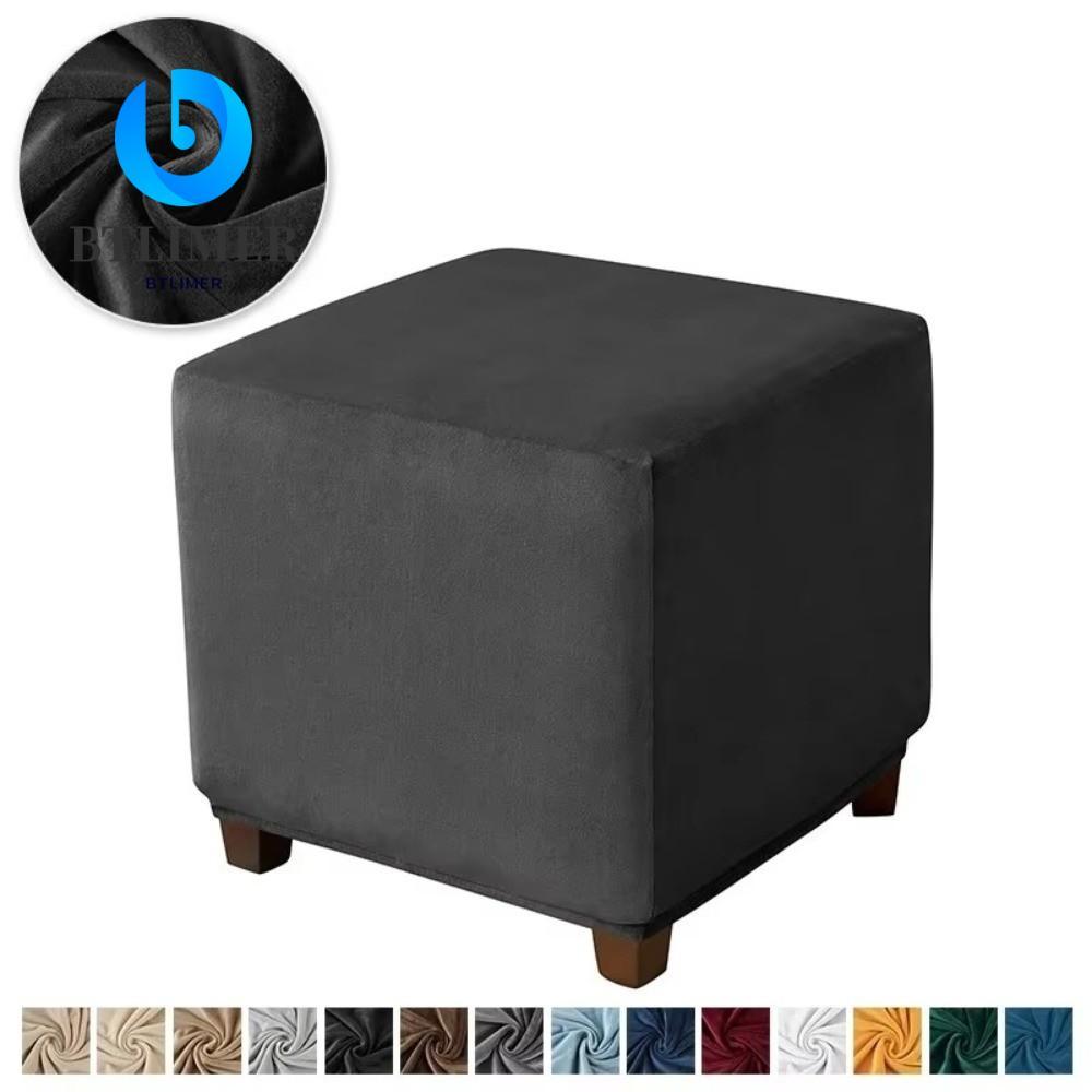 BTLIMER Ottoman Cover, Nhung Co Giãn Chân Slipcovers, Màu Trơn Chống Bụi Vuông Pouf Stool Cover