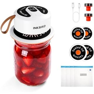 Máy bịt kín chân không nhỏ gọn bằng điện INKBIRD cho lọ miệng rộng / thông thường &amp; Túi Sous Vide, di động không dây 3 trong 1 &amp; Máy bịt chân không bình Mini tự động cho thực phẩm, lọ có thể tái sử dụng