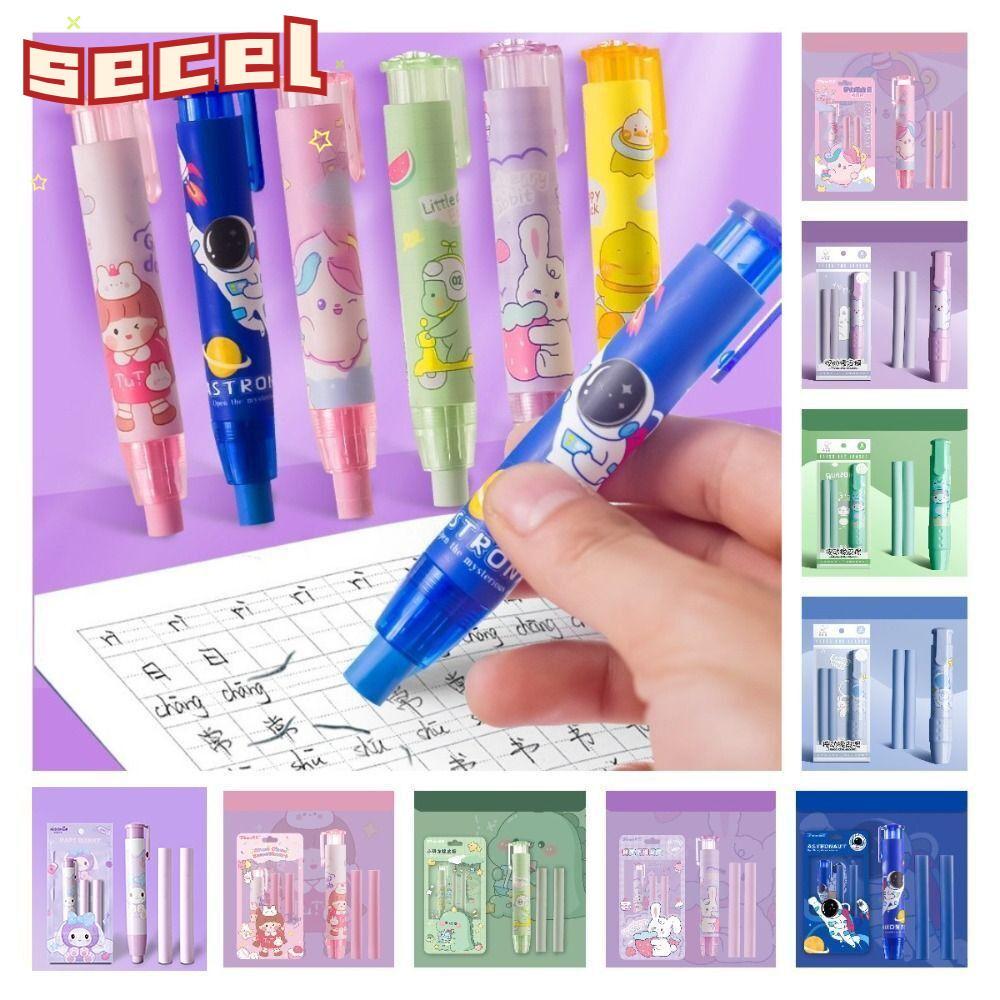 SECEL Pencil Wiping Eraser, Phim hoạt hình cao su Press Eraser, Đồ dùng học tập sáng tạo với Refilli