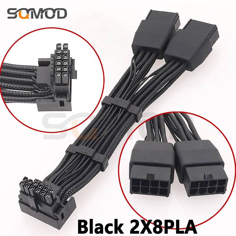 Cáp dập nổi 16AWG 2x8pin 8PIN đến 16Pin 12VHPWR Đầu nối 90 độ Khuỷu tay Cáp đồ họa mới