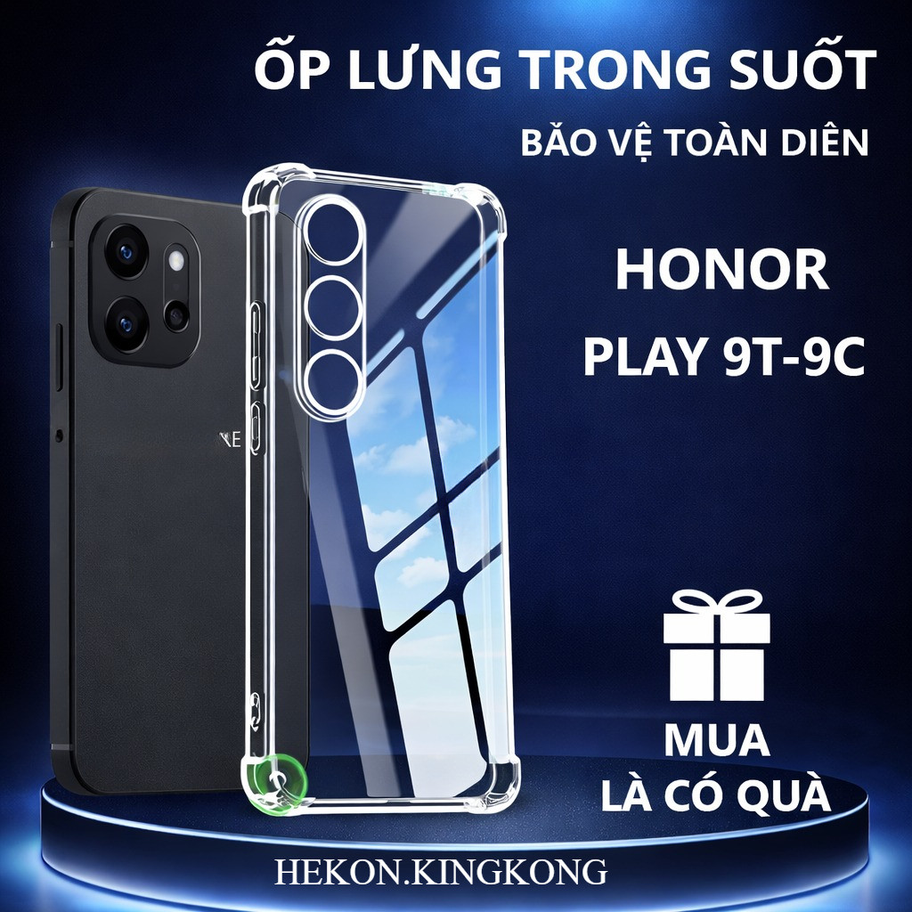 Ốp lưng Honor Play 9T, Play 9C chống sốc, trong suốt, silicon, bảo vệ camera-VHCASE.STORE