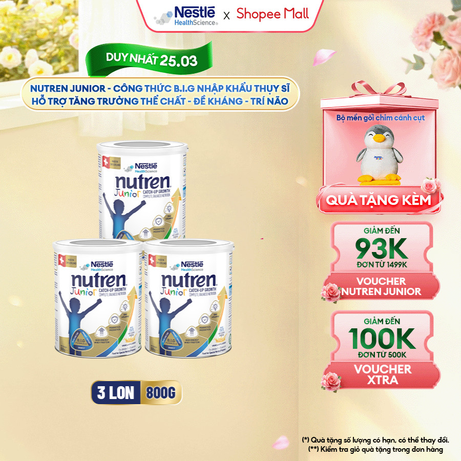 Bộ 3 Sữa Bột NESTLÉ NUTREN JUNIOR Thụy Sĩ Với Công Thức BIG Hỗ Trợ Tăng Trưởng Cho Bé 800G