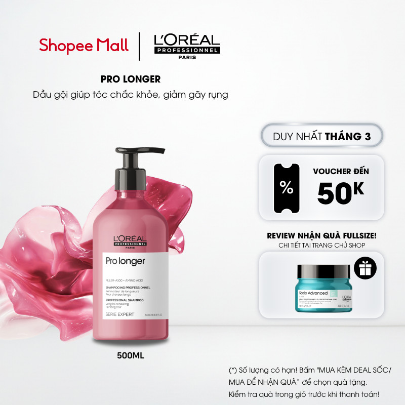 Dầu gội dưỡng tóc dài mềm mượt, giảm gãy rụng, chẻ ngọn chuyên nghiệp Pro Longer 500ml - Dành cho tóc dài, dễ đứt gãy, c