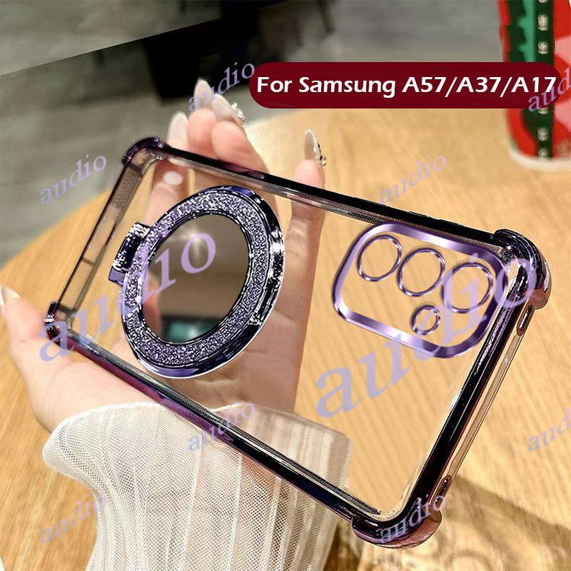 Ốp điện thoại trong suốt mạ bốn góc Samsung A57 5G có giá đỡ gương cho Samsung Galaxy A57 A37 A27 A1