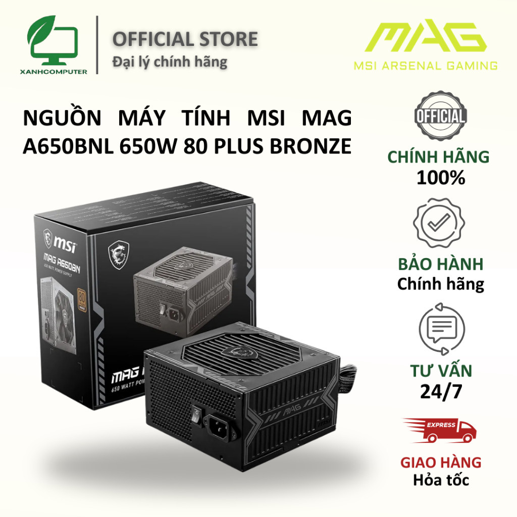 Nguồn Máy Tính MSI MAG A650BNL 650W 80 Plus Bronze - New Hang Chính Hãng