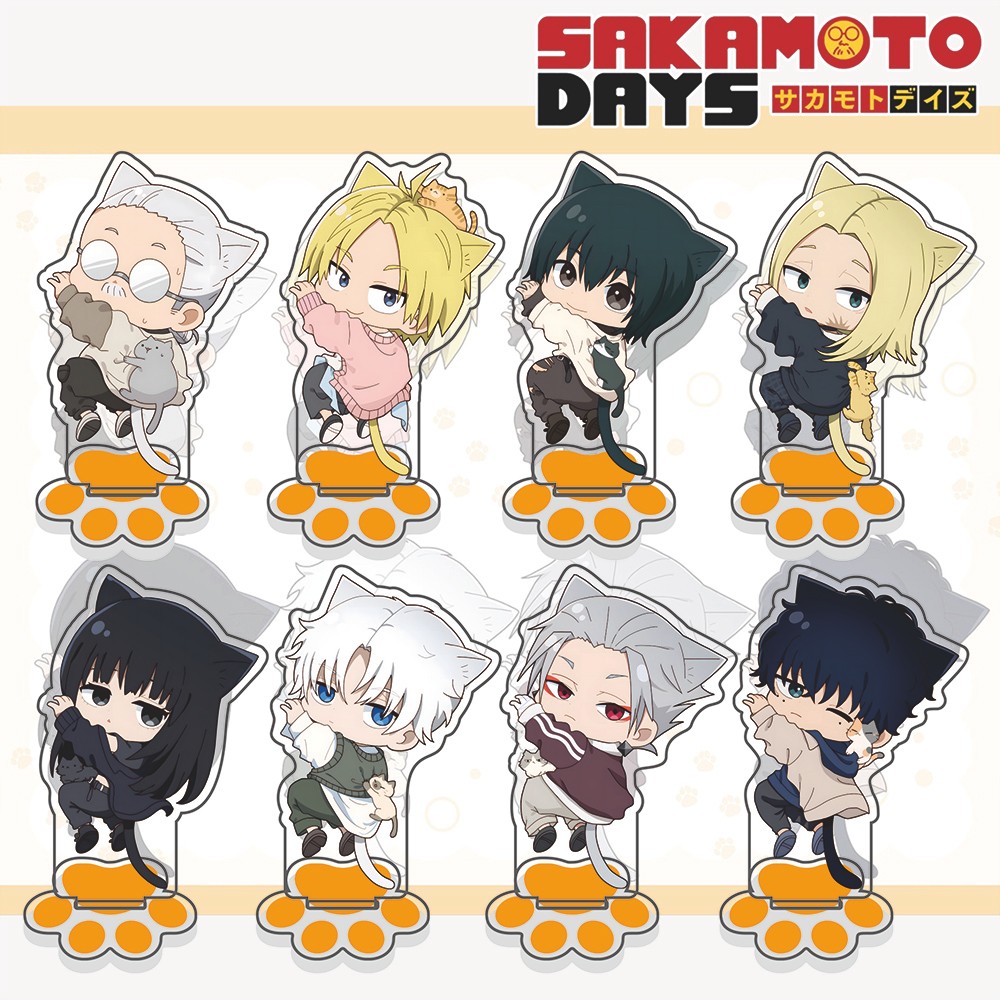 Sakamoto Days Sticky Nyan Ver. Acrylic Standee – Shin, Lu; Cute Cat-Themed Anime Figure Display,