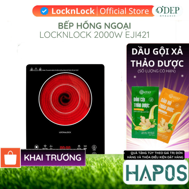 Bếp hồng ngoại LocknLock 2000W Chính hãng cảm ứng đa năng, khóa an toàn trẻ em EJI421   - HAPOS HSA