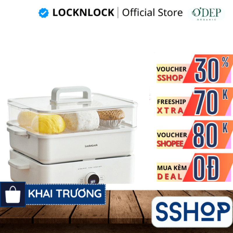 Nồi lẩu đa năng 4.5L Bianco phủ sứ LocknLock, Hàng chính hãng, chống dính, tay cầm cách nhiệt EJP154