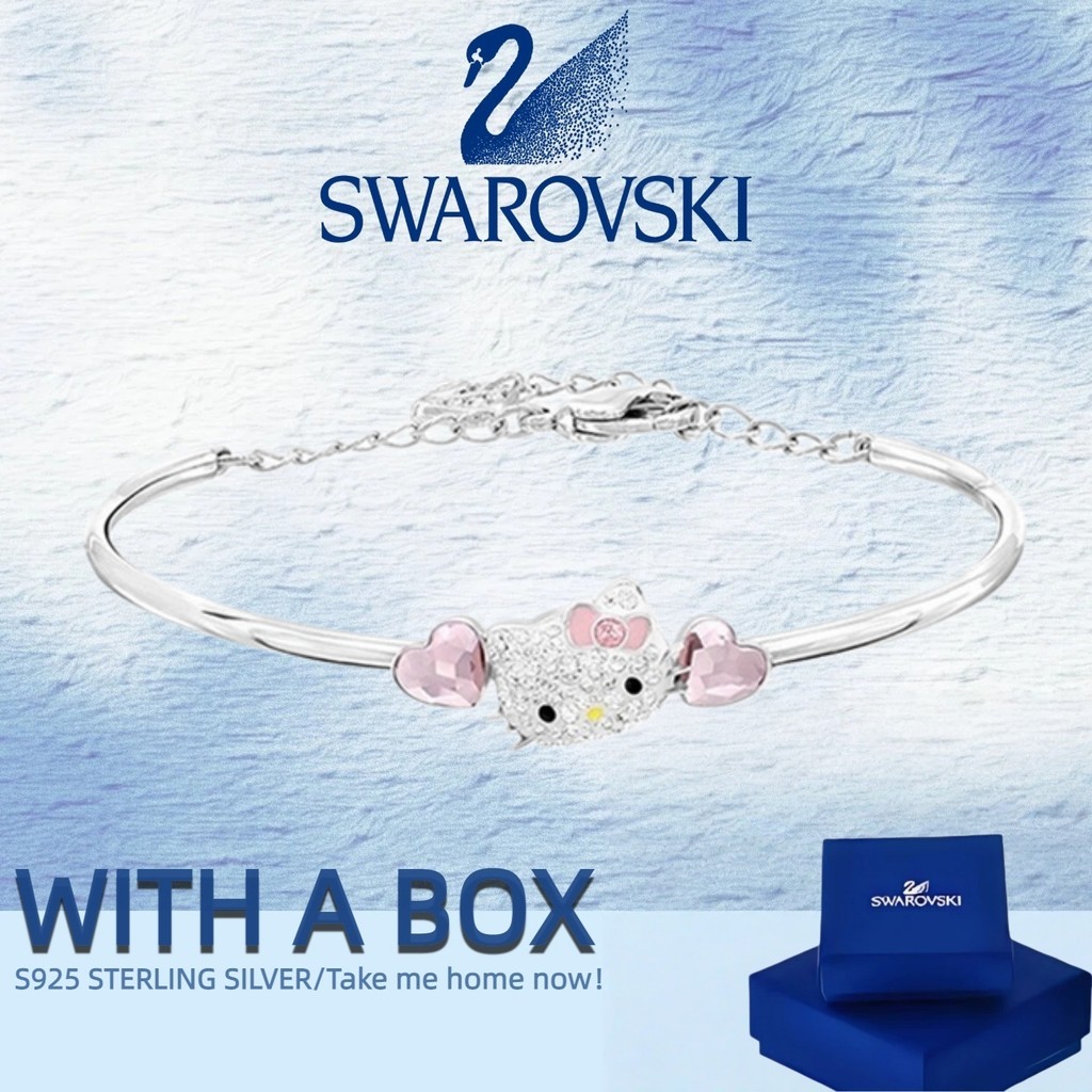 Vòng Tay Swarovski HELLO KITTY Trái Tim Vòng Tay Nữ Bạc Có Thể Điều Chỉnh Vòng Tay Đẹp Vòng Tay Bạn 