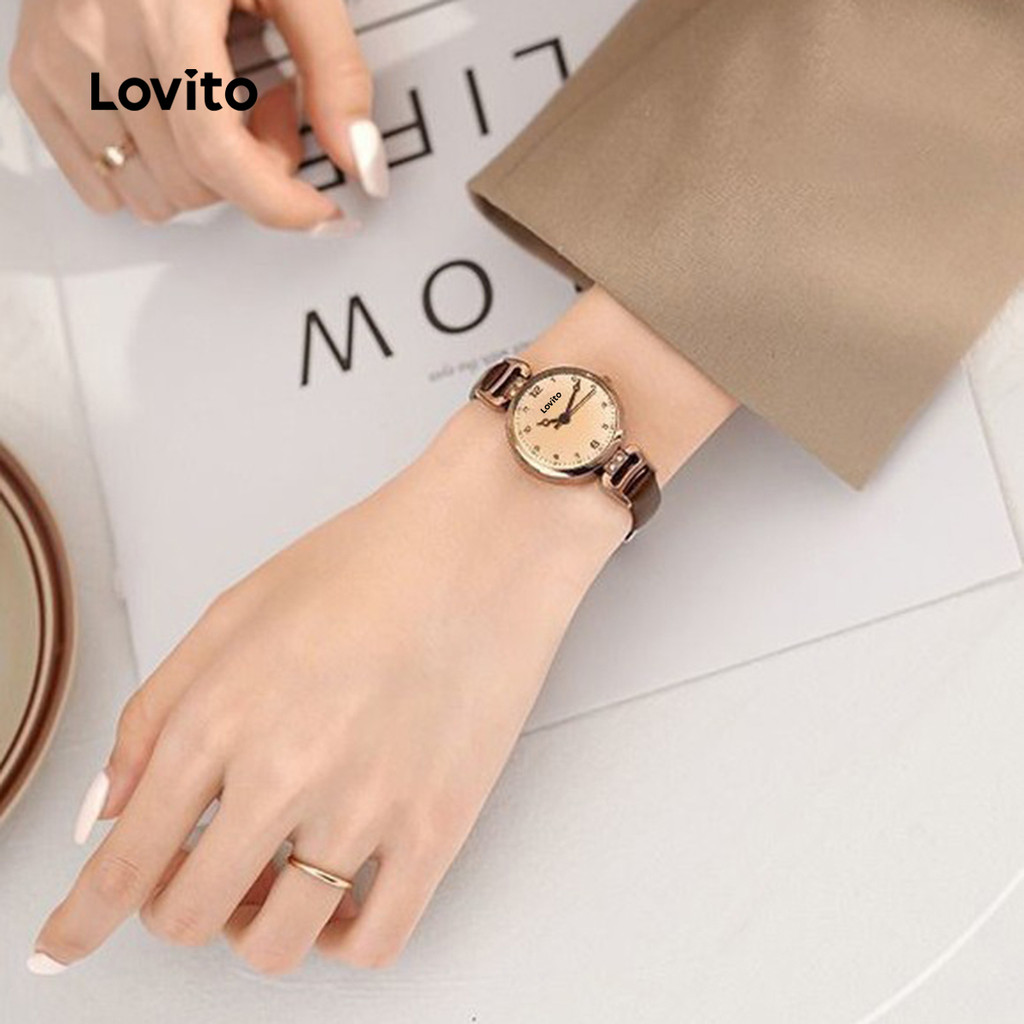 Đồng hồ thạch anh Lovito màu trơn phong cách thanh lịch cổ điển phù hợp mọi mùa cho nữ LFA82346 | BigBuy360 - bigbuy360.vn