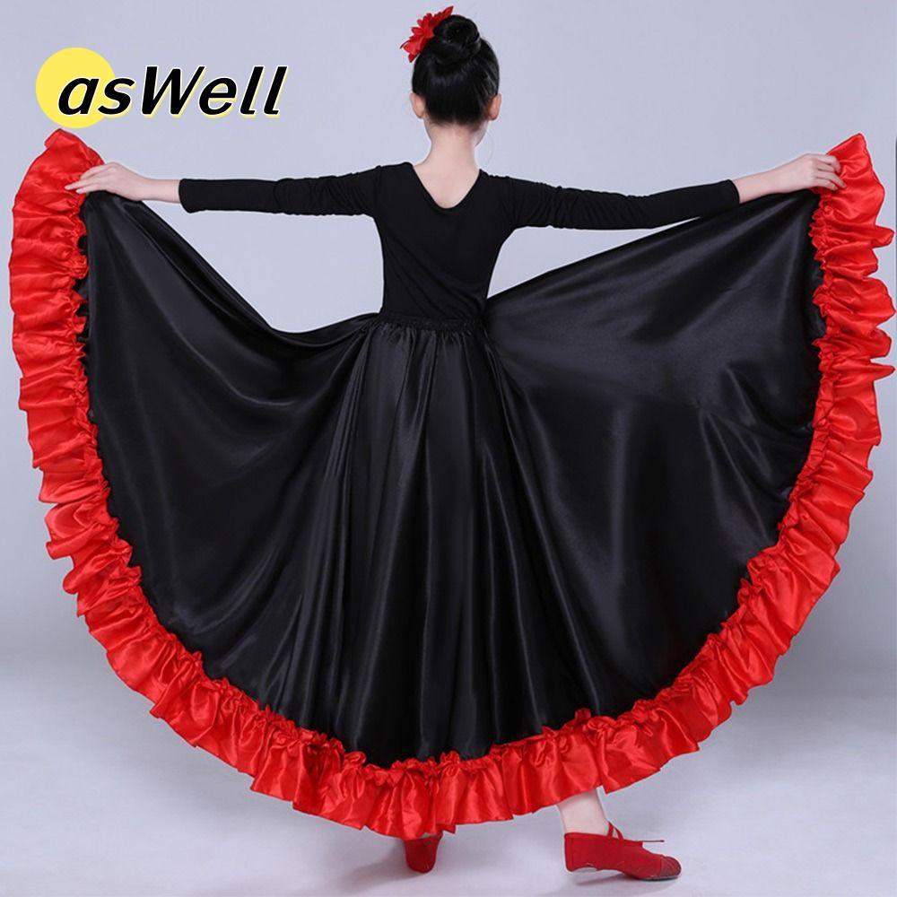ASWELL Kids Tây Ban Nha Paso Doble Váy, Váy khiêu vũ Flamenco mịn bằng vải Polyester, Tiệc thời tran