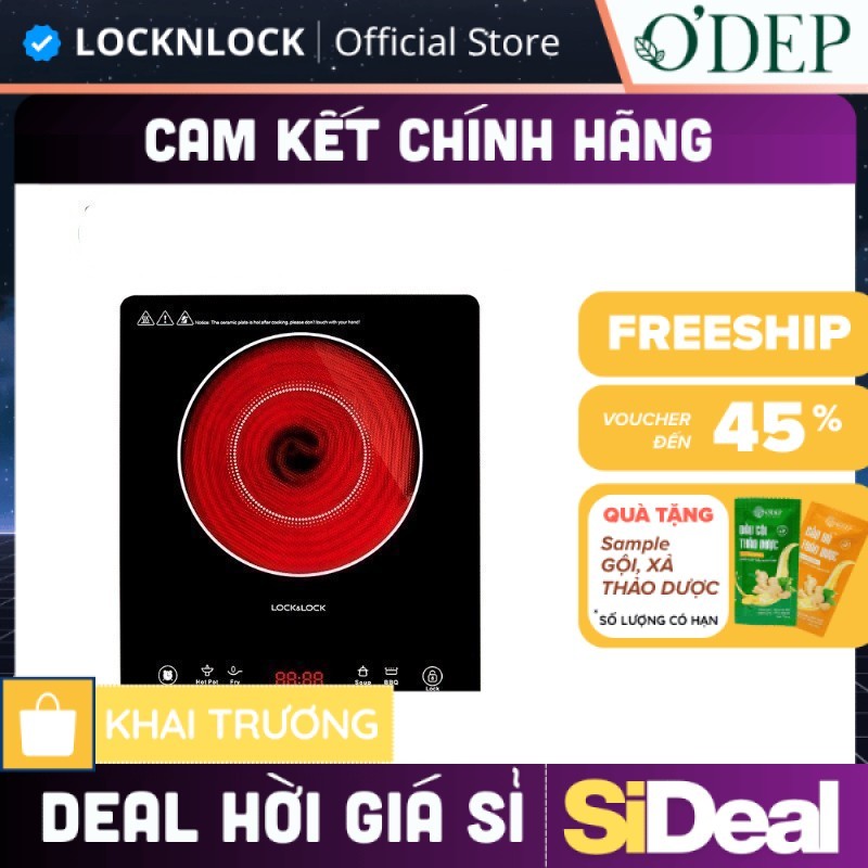 Bếp hồng ngoại LocknLock Chính hãng, mặt kính cảm ứng, công suất lớn 2000W đun nấu nhanh EJI421 - SI