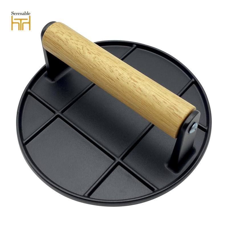 Burger Press có tay cầm bằng gỗ Burger Smasher cho bánh mì nướng thịt bò