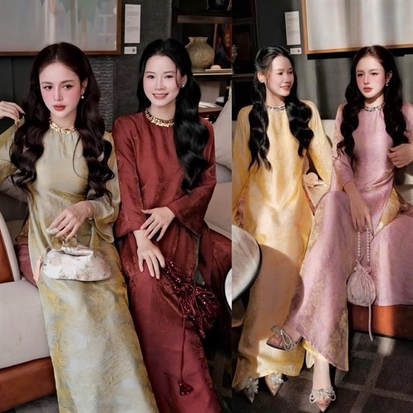 Bigsize Áo dài Tết gấm viền cổ kim sa có kèm quần dài 55-120kg AD40