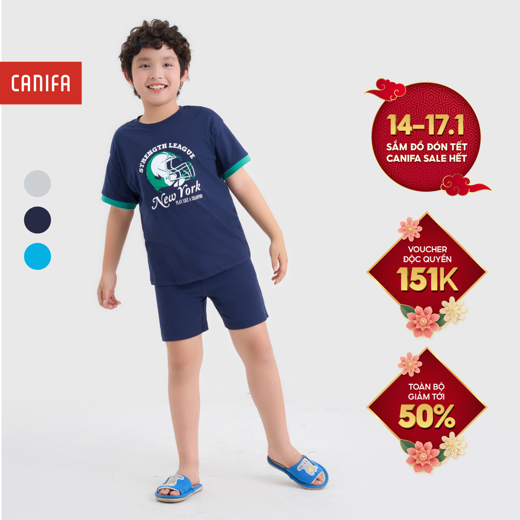 Bộ mặc nhà bé trai CANIFA áo thun ngắn tay quần đùi có hình in 2LS25S005