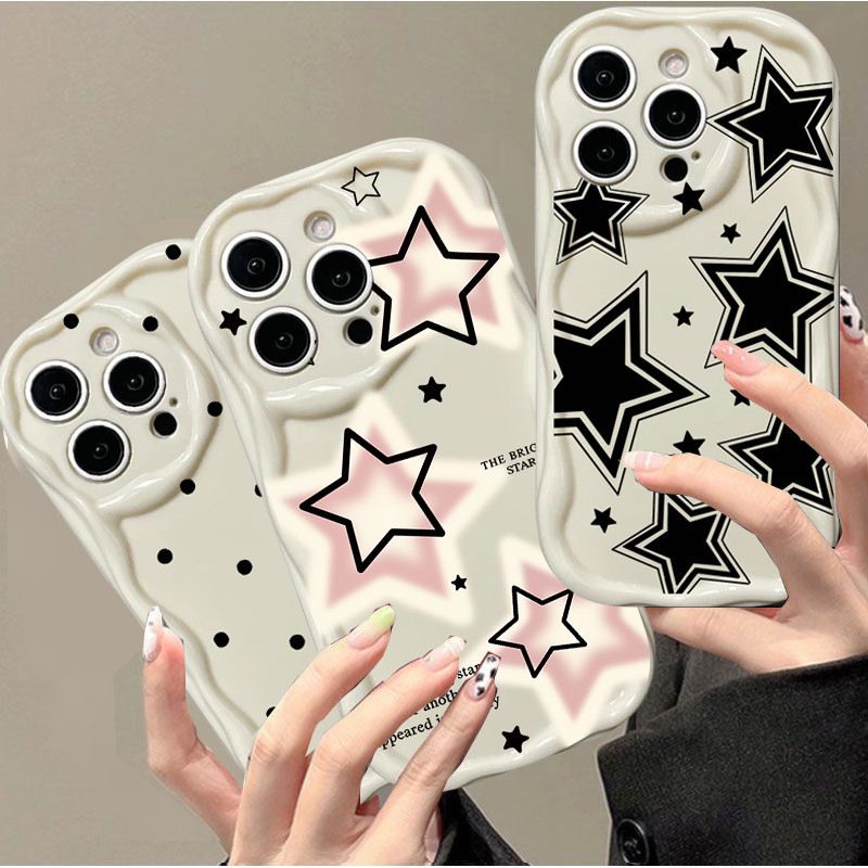 Ốp Điện Thoại Điểm Sóng Đen Ngôi Sao Màu Hồng Dễ Thương Cho OPPO A6 A5 A3 Pro A3X A57 A77 A77S A58 A