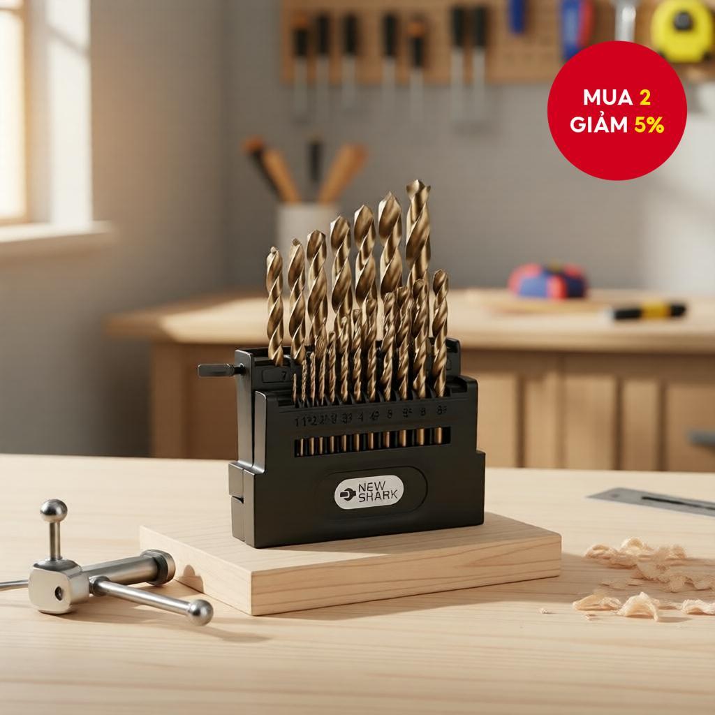 Bộ mũi khoan xoắn M35 5% Cobalt Metric Jobber (1mm-10mm, 19 chiếc), cán thẳng HSS cho kim loại cứng 