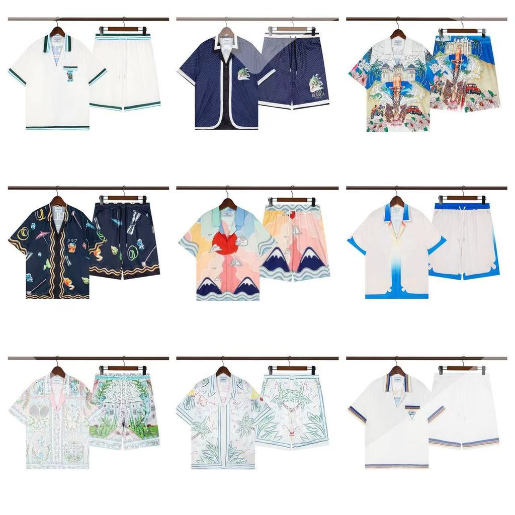 X4U7 Casblanca Hawaii Beach Seaside Vacation Travel Fashion Retro Floral Shirt Set