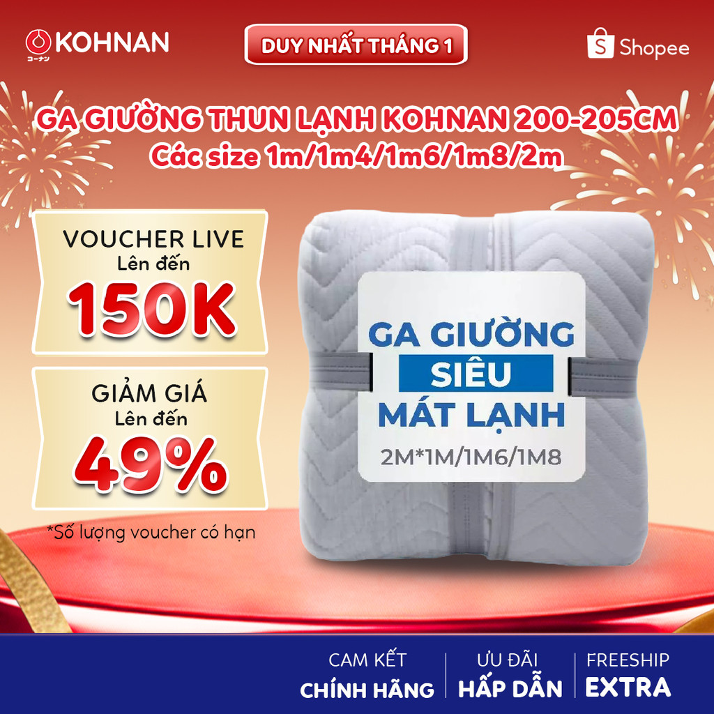 Ga giường mochi thun lạnh KOHNAN siêu mát lạnh, size S/Q/K/WK, nhiều màu sắc, dạng phủ mặt