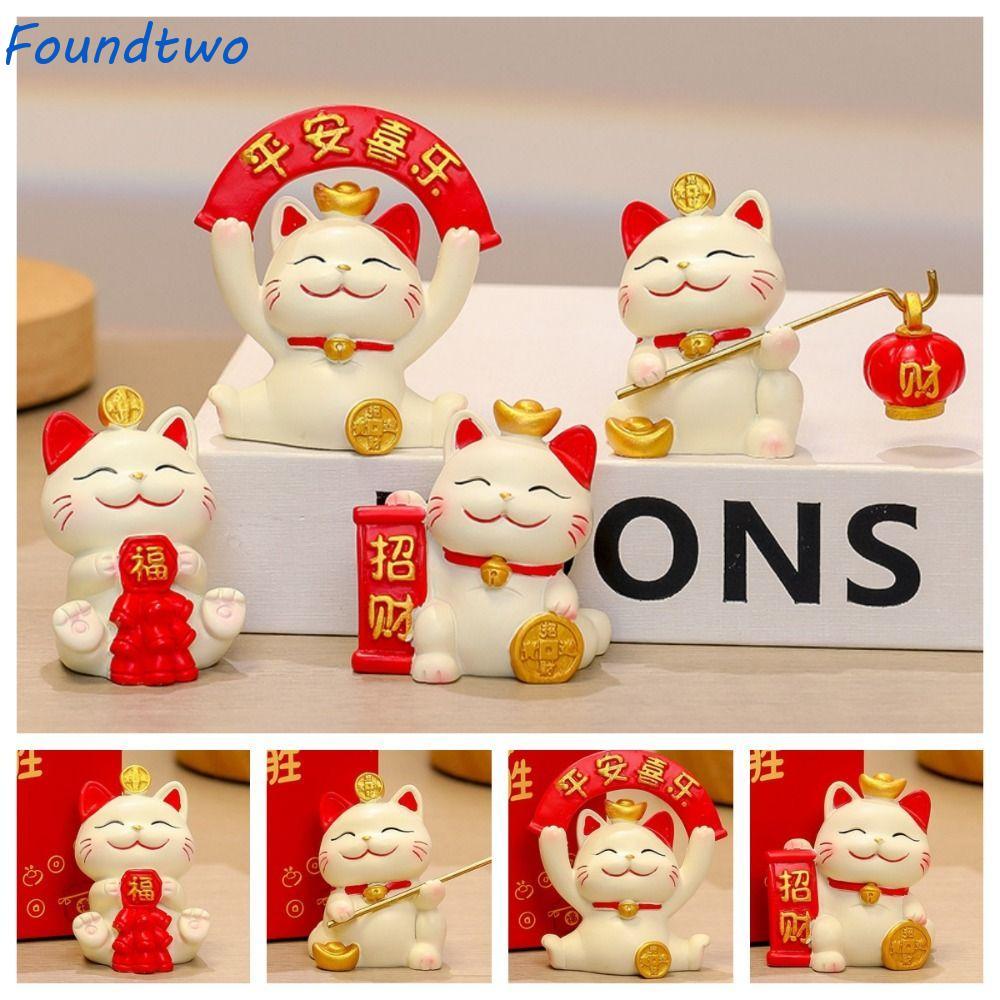 FOUNDTWO Maneki Neko Hình Thu Nhỏ, Phim Hoạt Hình Nhựa Mèo May Mắn Các Bức Tượng Nhỏ Mèo May Mắn, Qu