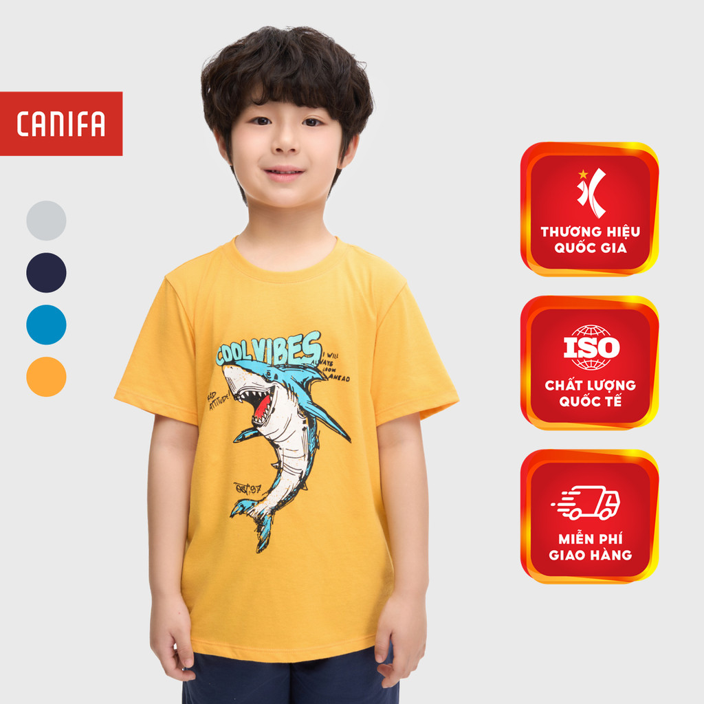 Áo phông bé trai CANIFA cổ tròn tay ngắn có hình in chất liệu cotton pha thoáng mát 2TS25S008
