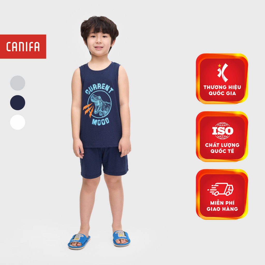 Bộ mặc nhà bé trai CANIFA áo ba lỗ quần đùi có hình in 2LS25S001