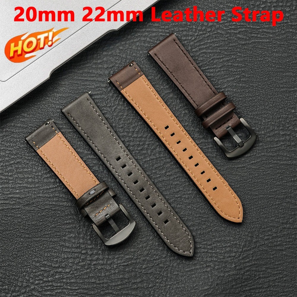 Dây Da 20mm 22mm Cho Samsung Galaxy Watch 7 6 5 4 40 / 44mm Cho Huawei GT6 5 4 46mm