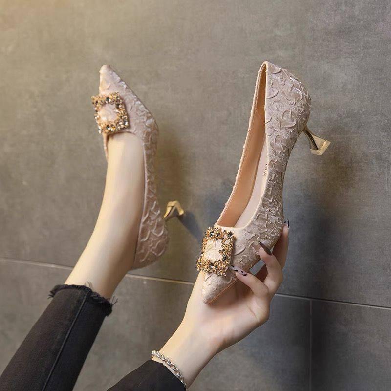 cao gót 5 phân giày cao gót 9 phân Giày cao gót kiểu Pháp với lễ phục giày cao gót đế thấp thiết kế 