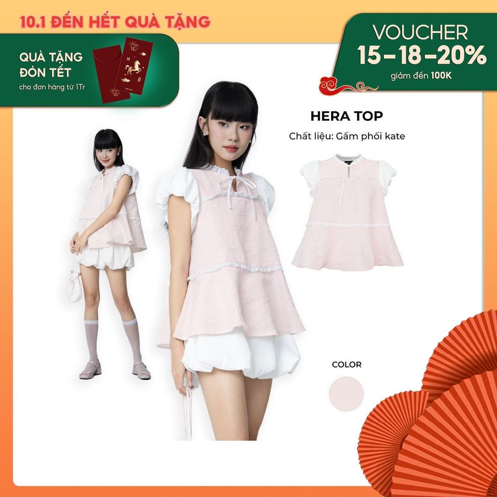Áo kiểu babydoll nữ tay phồng THE C.I.U, áo dáng xòe nữ tính – Hera Top (không kèm chân váy)