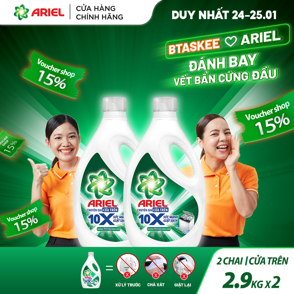 [Ariel x Btaskee] Combo 2 Chai Nước Giặt ARIEL 10X Sức Mạnh Giặt Sạch Hương Downy Nắng Sớm cửa Trên 