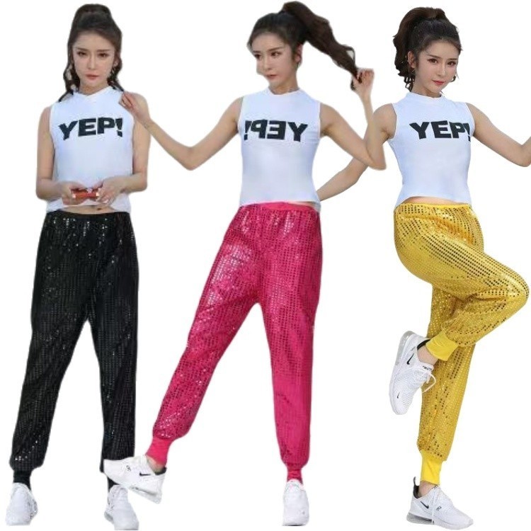 Phụ nữ bling bling quần bling vàng sáng bóng quần áo biểu diễn khiêu vũ