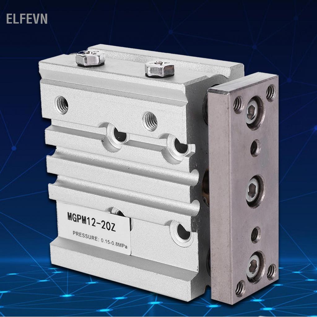 Elfevn MGPM12-20Z 3 thanh xi lanh khí tác dụng kép Hợp kim nhôm khí nén lỗ khoan 12mm