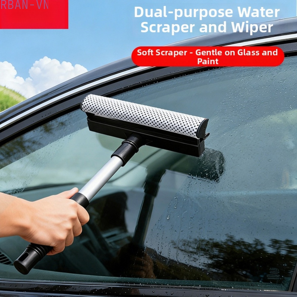 Car Window Cleaner Scraper Brush Detachable Sponge Head Extendable Handle