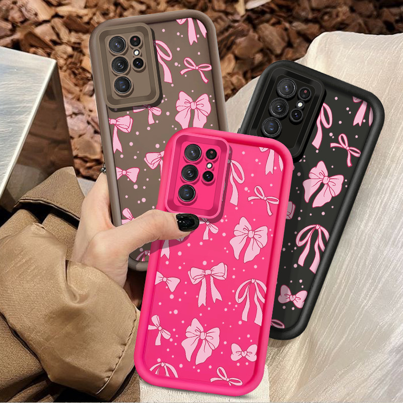 Ốp Lưng Điện Thoại Nơ Màu Hồng Cho Samsung Galaxy S21 Ultra S22 Ultra S24 Ultra S24 Plus S30 Ultra J