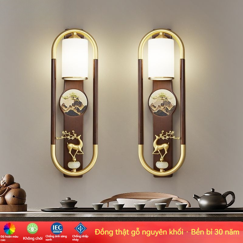 DJ03-DJ03-Đèn tường phong cách Trung Quốc mới, đèn nền trang trí bằng gỗ nguyên khối, đèn khí quyển 