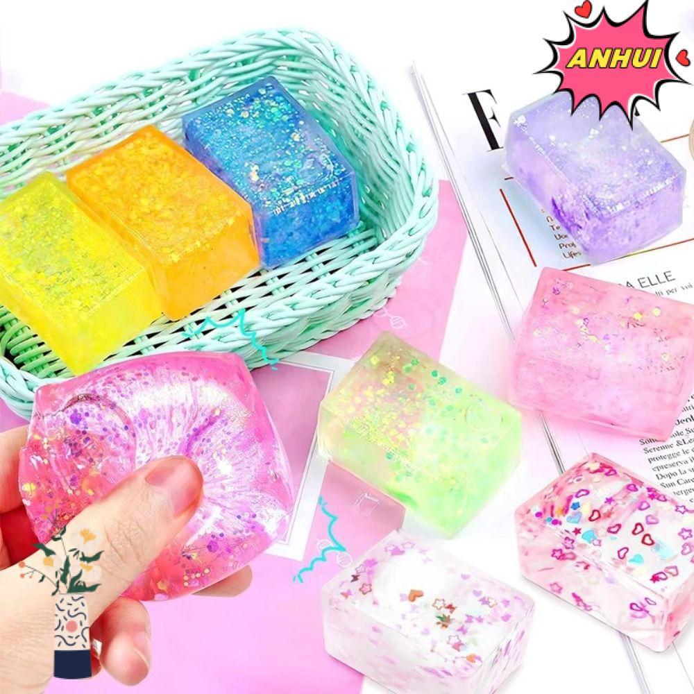 ANHUI Glitter Squishy Cube, Slow Rise Soft Texture Gel Ice Cube, Malt giải nén sáng tạo Sugar Squish