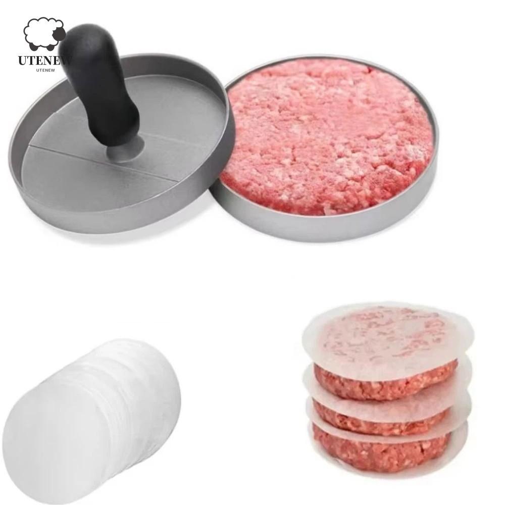 Máy ép thịt Hamburger UTENEW, Khuôn Hamburger nhôm chống dính, Chuyên nghiệp với 100 Giấy Patty Thép