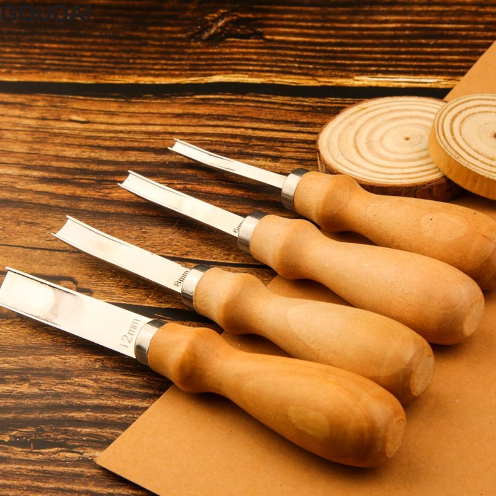 GOUDAI Skiving Beveling Tool A4 / A6 / A8 / A12mm Có Tay Cầm Gỗ Da Khắc Xẻng Da Dụng Cụ Cắt Da Thủ C