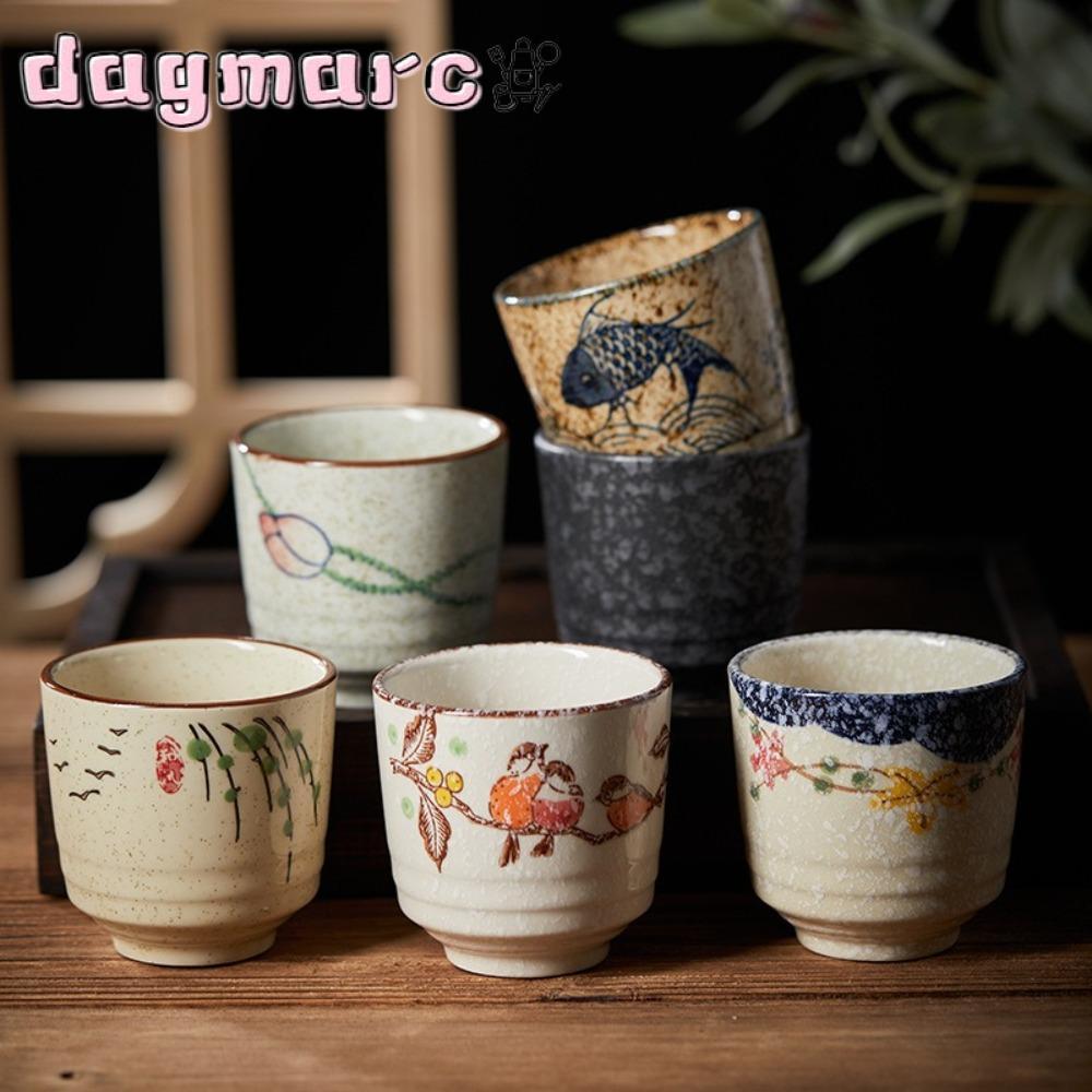 Cốc trà vẽ tay DAGMARC, Hoa cá 2.8 inch Kungfu Teacup, Hot Birds Ceramic Underglaze Color Tea Set Ha