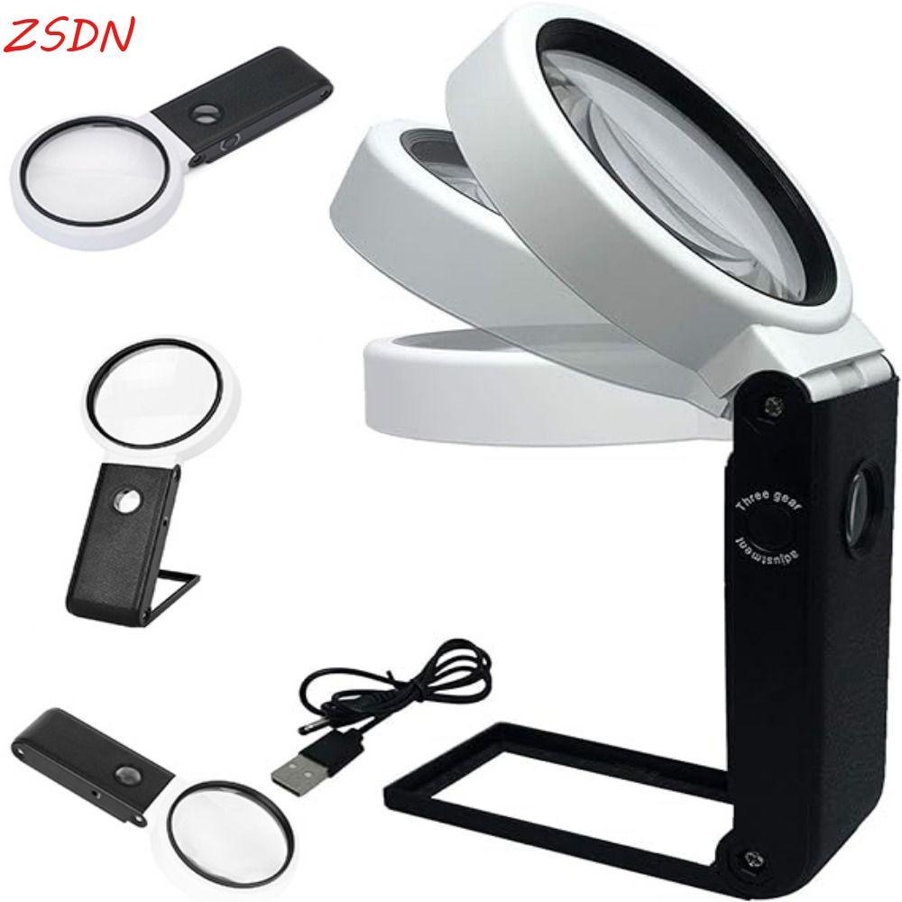 ZSDN Kính lúp chiếu sáng LED ZSDN, chạy bằng pin hoặc kính lúp thiết kế gấp USB có chân đế đèn, đèn 