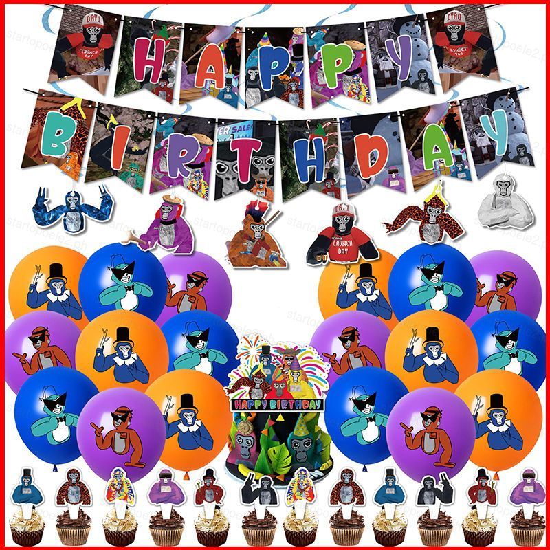 ST2 Gorilla Tag VR Chủ đề trẻ em trang trí tiệc sinh nhật biểu ngữ bánh topper bóng bộ cung cấp TS2