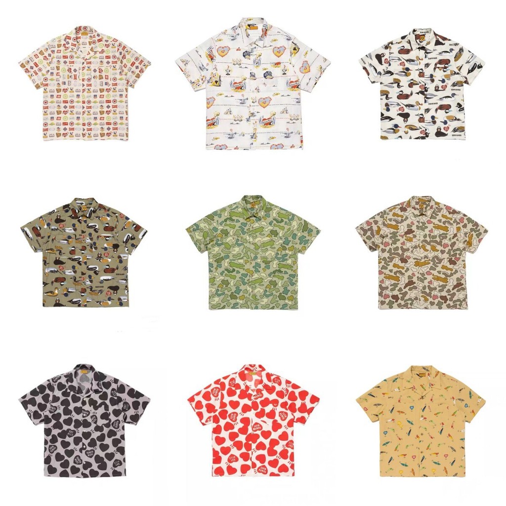 HUMAN MADE Japanese-style trendy brand cartoon print short-sleeve shirt for men and women, full-prin