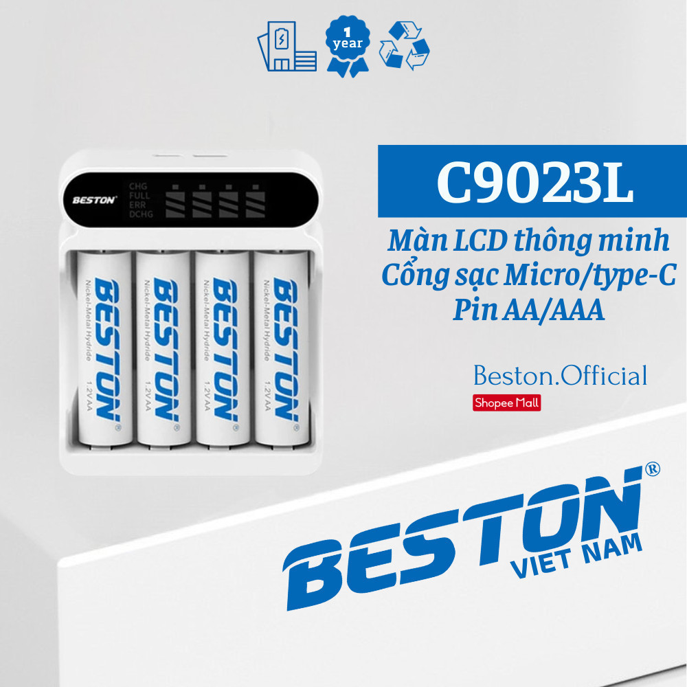 Combo sạc C9023L và pin AA AAA - Sạc thông minh, màn hình LCD - BESTON