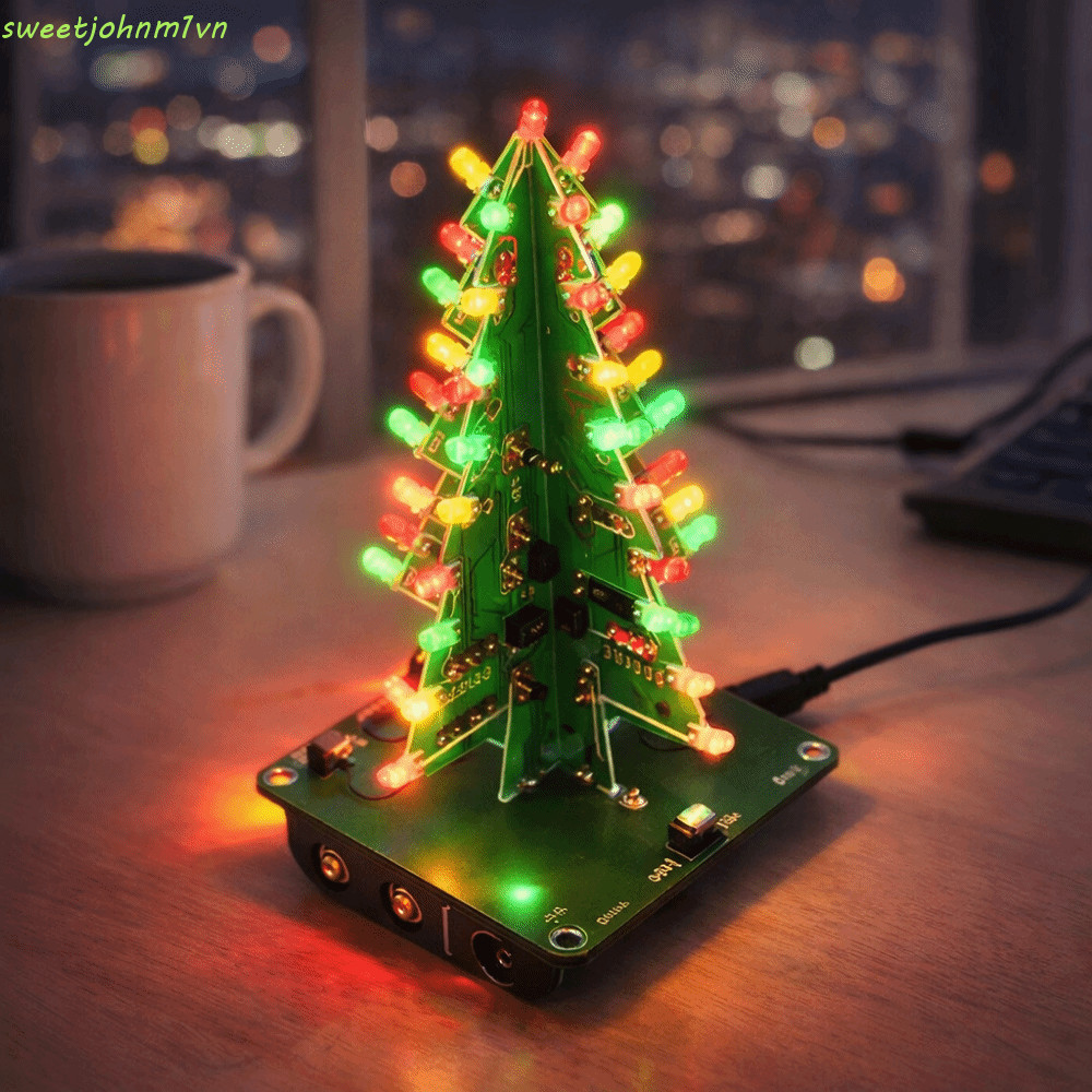 Bộ cây thông Noel LED 3D SWEETFASHION, Thiết kế ba chiều Đèn LED LED màu đỏ xanh vàng vàng Đồ chơi n